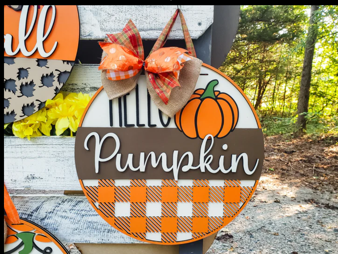 Hello Pumpkin Door Hanger Sign - Finished
