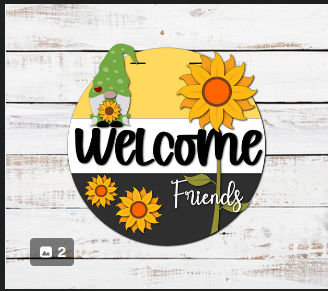 Welcome Friends Sunflower Gnome Door Hanger Sign - Finished