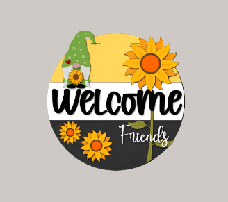 Welcome Friends Sunflower Gnome Door Hanger Sign - Finished