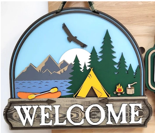 Welcome camping at the lake Door Hanger Sign - Finished