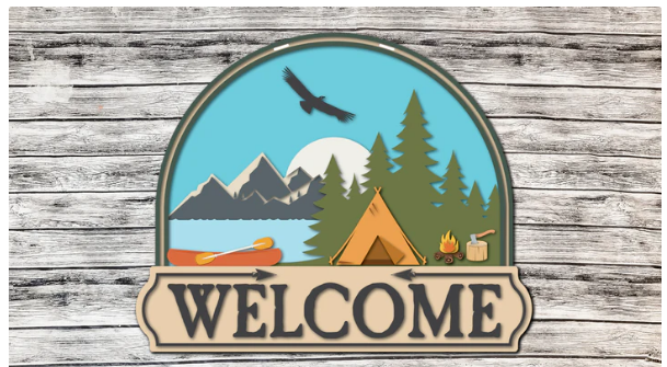 Welcome camping at the lake Door Hanger Sign - Finished