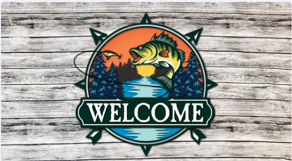 Welcome Lake Fishing Door Hanger Sign - Finished