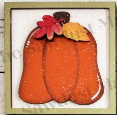 Framed Pumpkin with Leaves 6x6 sq