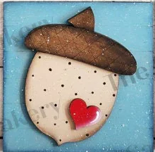 Acorn with Heart 6x6 sq Unfinished