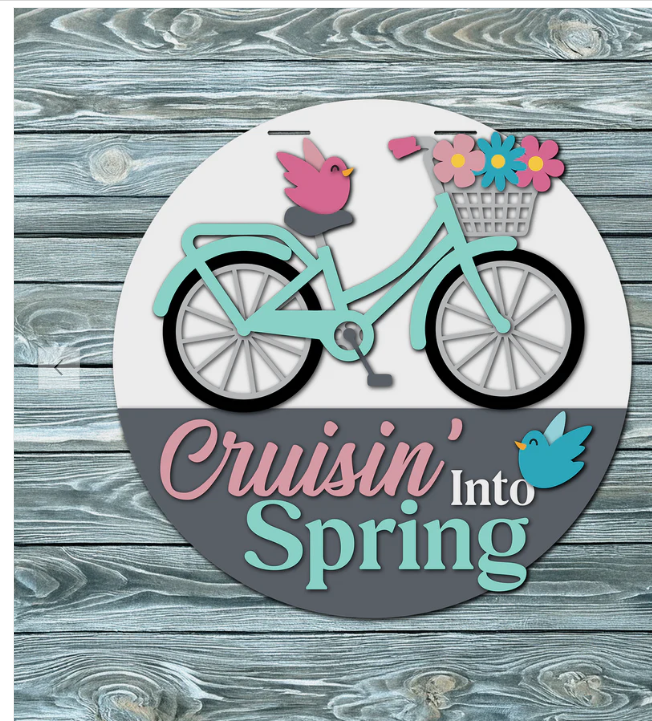 Cruisin' Into Spring 16" Door Sign
