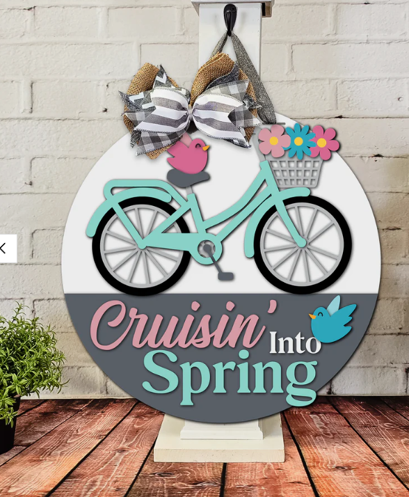 Cruisin' Into Spring 16" Door Sign