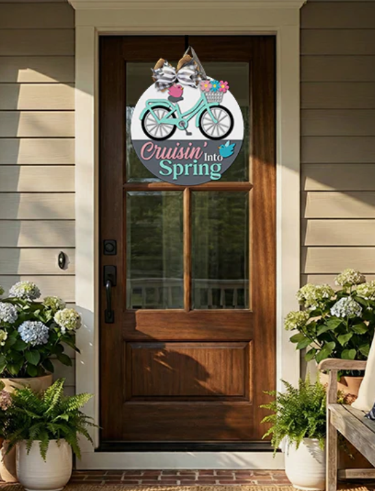 Cruisin' Into Spring 16" Door Sign
