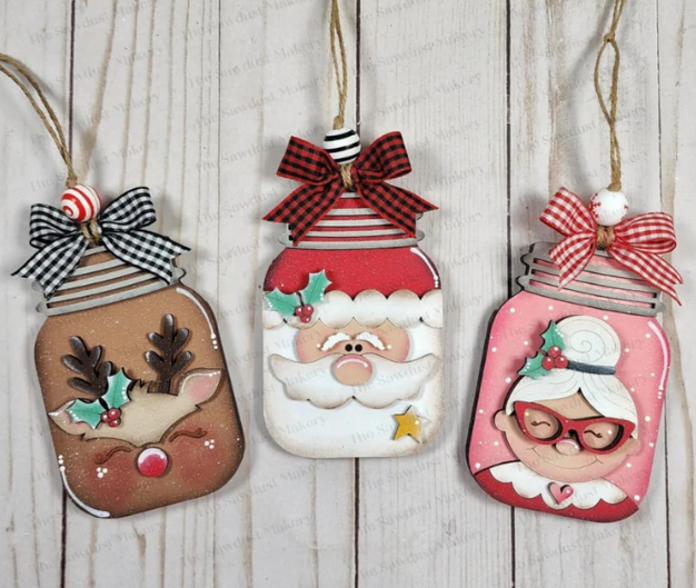 Maso Jar Ornaments Set of 3 - Wood Only Unfinished
