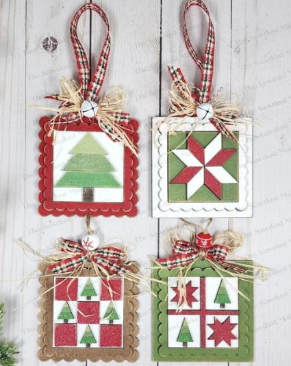 Small Quilt Ornaments set of 4 - Wood Only Unfinished