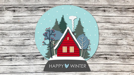 Snow Globe Happy Winter House Door Hanger - Finished