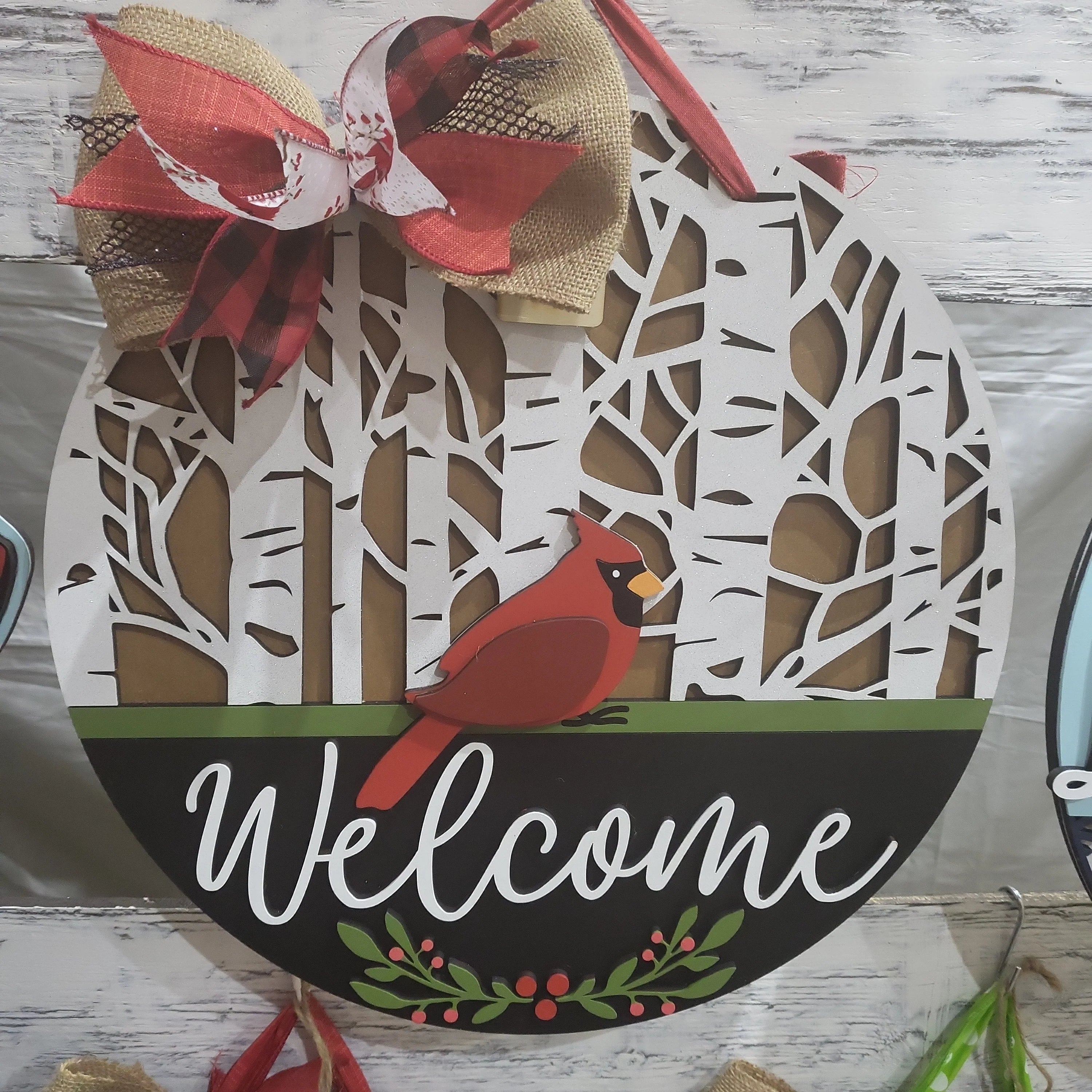Welcome Cardinal Door Hanger Sign - Finished