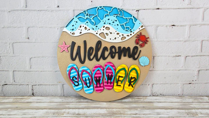 Welcome Summer Beach Flip Flops Door Hanger- Finished