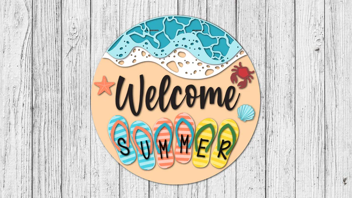 Welcome Summer Beach Flip Flops Door Hanger- Finished