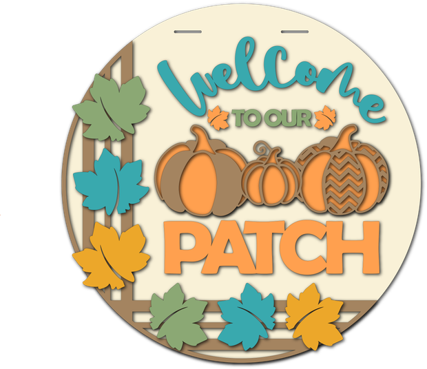 Welcome to our Patch with Leaves Border Door Hanger - Finished